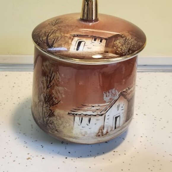 1940's Hand Painted Portugal Jar & Lid - Picture 1 of 5